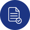Icono de documento aprobado en círculo azul con hoja y marca de verificación.