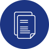Icono de documentos en círculo azul con dos hojas superpuestas.
